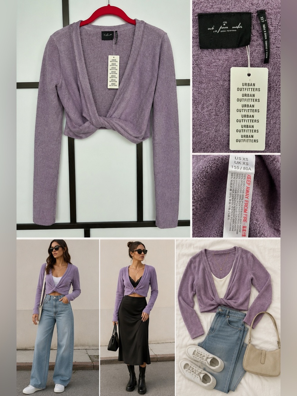 Urban Outfitters Purple Twist Front Cropped Sweater Top XS NWT